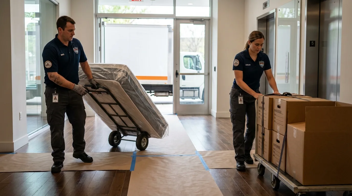 Professional apartment movers loading elevator in Horsham, PA